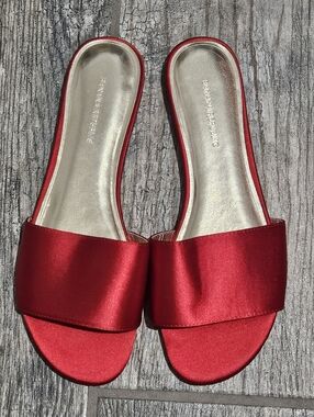 Banana Republic Red Satin Slide Mules with Gold Insole 7